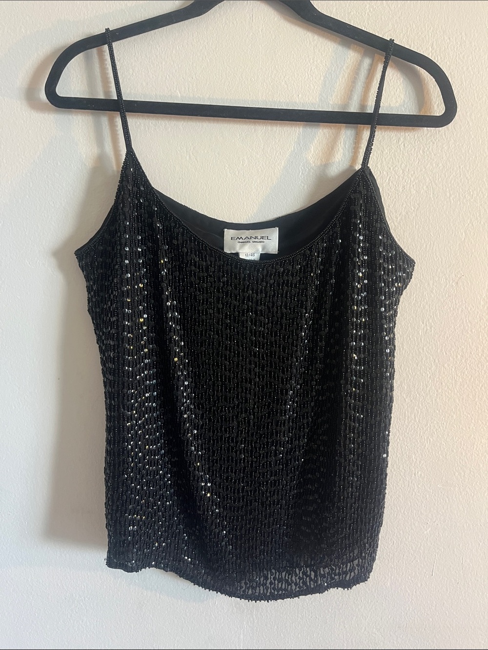 Beaded Black Spaghetti-Strap Tank Top